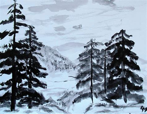 Mountain Landscape -Sumi-E Painting Study- by Ren-ou on DeviantArt