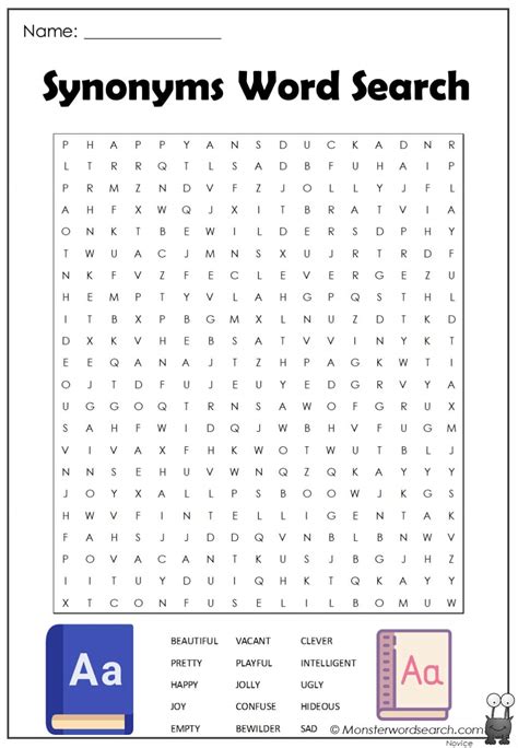 Synonyms Word Search- Monster Word Search