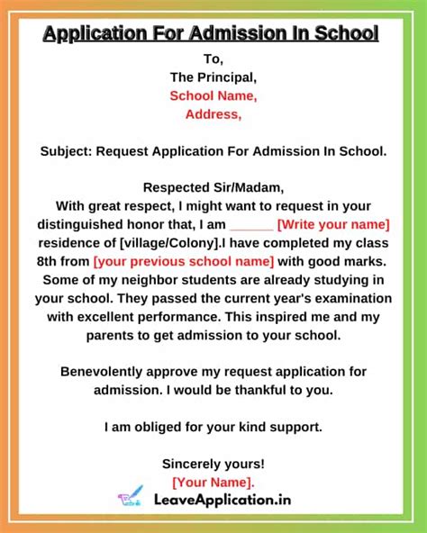 Top 10 Application for School Admission Samples