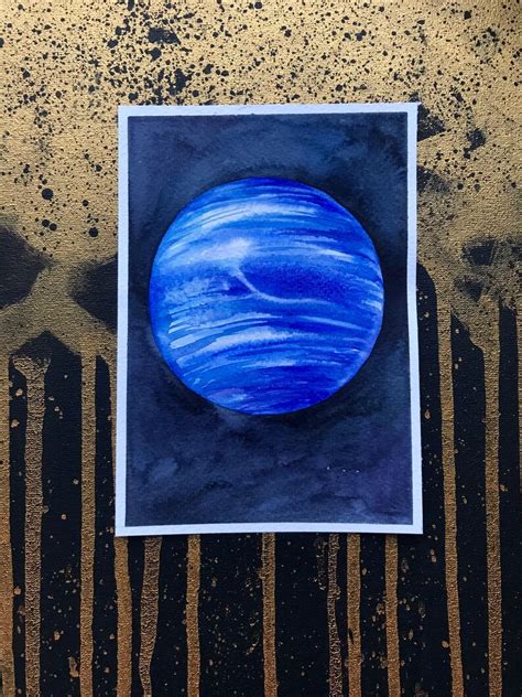 Neptune Original Art Neptune Blue Planet Watercolor Art 5x7 Space Art ...