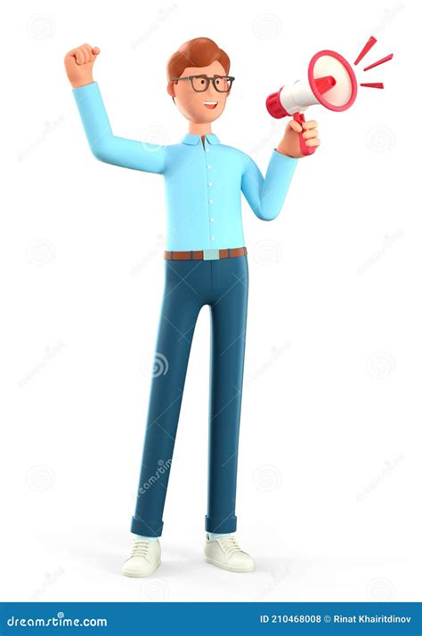 3D Illustration of Cartoon Man Holding a Speaker. Cute Businessman ...