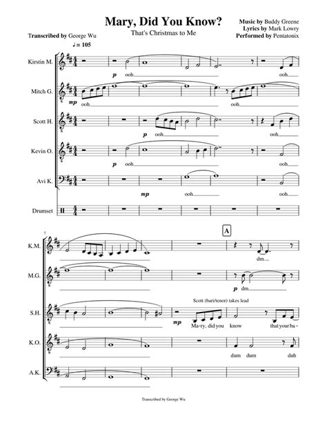 Mary, Did You Know? - Pentatonix (Full Sheet Music with Lyrics) Sheet music for Bass, Percussion ...