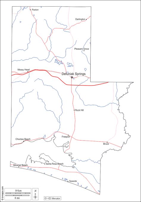 Walton County free map, free blank map, free outline map, free base map outline, hydrography ...