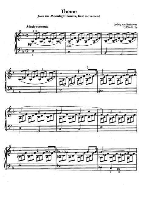 MOONLIGHT SONATA Theme Easy Piano Sheet music | Easy Sheet Music