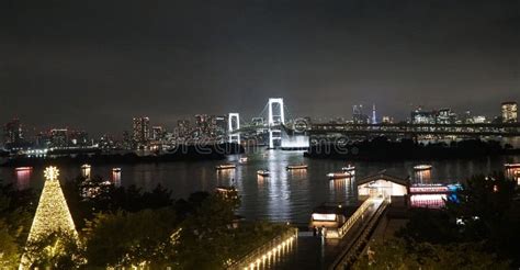 Tokyo Bay and Rainbow Bridge at Night Stock Photo - Image of asian, light: 296683968