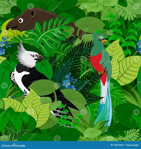 Seamless Vector Tropical Rainforest Jungle Background With Kids Animals ...