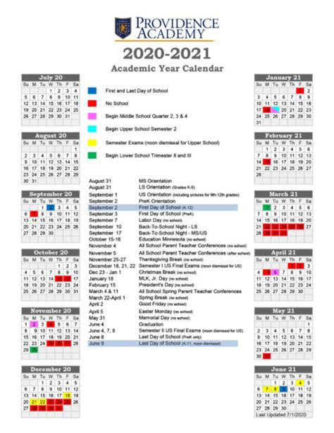 Academic Calendar - Providence Academy