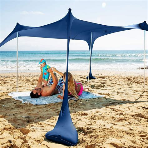 SUN NINJA Pop Up Beach Tent Sun Shelter UPF50+ with Sand Shovel, Ground Pegs,and Stability Poles ...