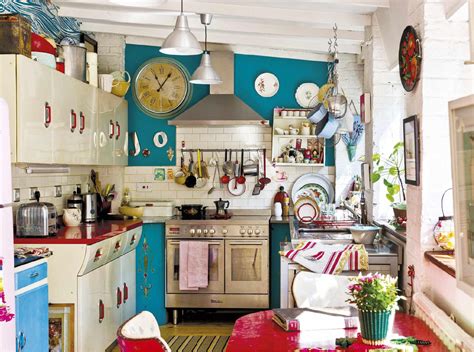 Red and Blue Retro Kitchen - Interiors By Color