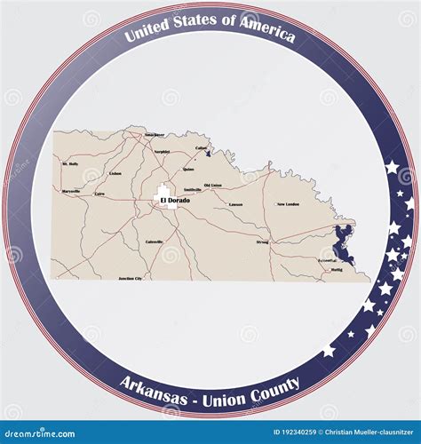 Map of Union County in Arkansas Stock Vector - Illustration of travel ...