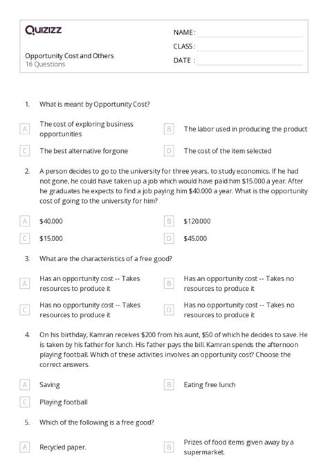 50+ opportunity cost worksheets on Quizizz | Free & Printable