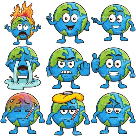 Sad Earth Cartoon Clipart Vector - FriendlyStock