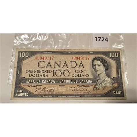 CANADIAN 100 DOLLAR BILL - 1954 - Kidd Family Auctions