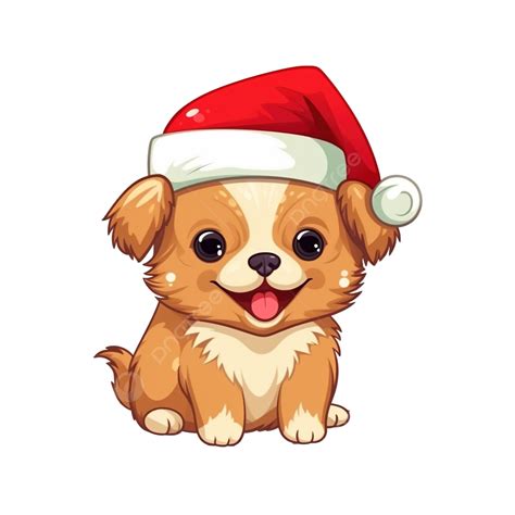 The Character Of Cute Dog, Puppy Wear A Red Santa Winter Hat Christmas Costume In Flat Vector ...