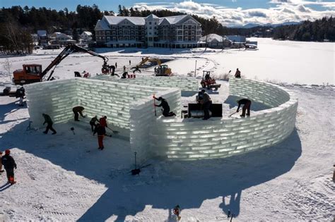 Saranac Lake Winter Carnival Ice Palace 2023 building underway. # ...