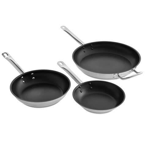 Vigor 3-Piece Stainless Steel Non-Stick Fry Pan Set with Aluminum-Clad Bottom and Excalibur ...