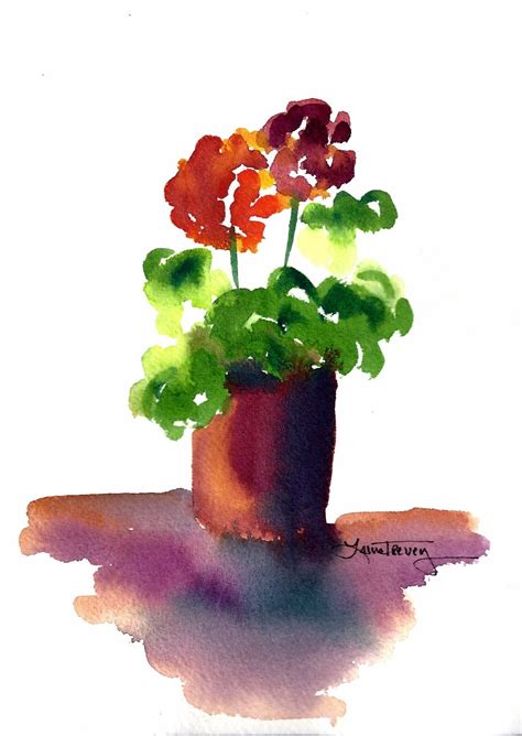 Red Geraniums Watercolor Painting Original