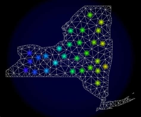 Polygonal Network Mesh Map of New York State with Bright Light Spots Stock Vector - Illustration ...