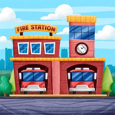 Free Vector | Hand drawn fire station illustration