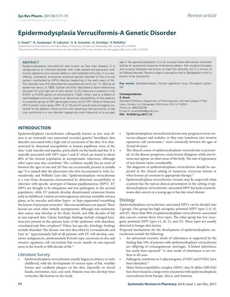 (PDF) Epidermodysplasia Verruciformis-A Genetic Disorder