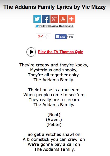 the addams family lyrics | Addams family lyrics, Lyrics, Addams family theme song