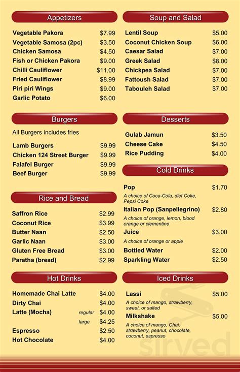 Nosh Cafe menu in Edmonton, Alberta, Canada