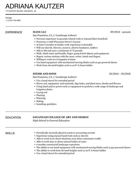 Landscape Laborer Resume Samples | Velvet Jobs