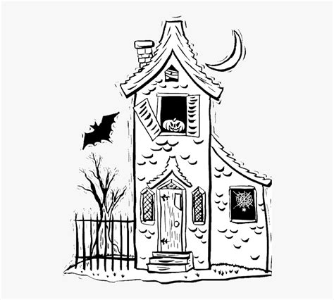 Spooky House Halloween Coloring Page - Haunted House Sketch Easy, HD ...