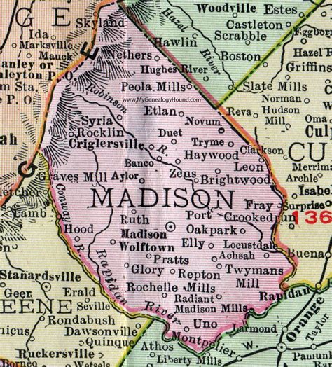 Madison County, Virginia, Map, 1911, Rand McNally, Wolftown, Zeus, Madison Mills, Brightwood ...