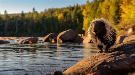 Premium AI Image | Closeup photo of a Porcupine looking in their habitat