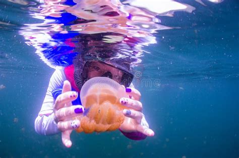 Snorkeling In Jellyfish Lake With Life Jacket Royalty Free Stock Photography - Image: 27439227