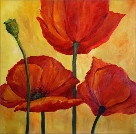 Ex. Large Modern Hand Painted Oil Painting 30x30in Three Red Poppies | eBay