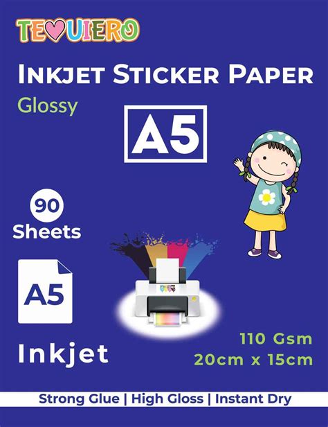 TeQuiero Inkjet Vinyl Sticker Paper (High Gloss) A5 Size Waterproof Self-Adhesive Photo Paper ...