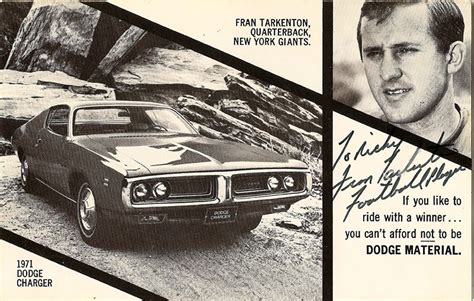 Fran Tarkenton Autograph - 1971 Syracuse Auto Show - 1971 Dodge Charger Postcard | 1971 dodge ...