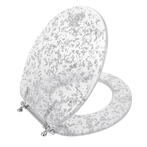 Ginsey Round Resin Decorative Toilet Seat with Chrome Hinges, Silver Foil - Walmart.com