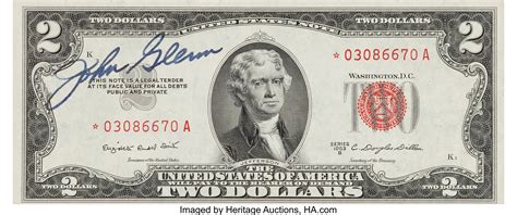 John Glenn Signed Two Dollar Bill, a "Star" Note. ... Space | Lot ...