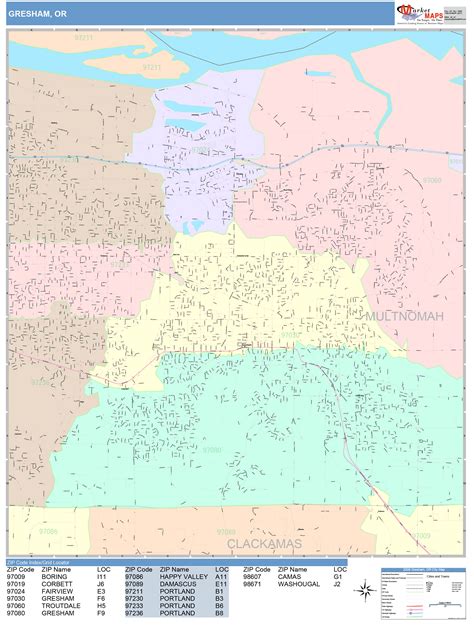 Gresham Oregon Wall Map (Color Cast Style) by MarketMAPS - MapSales