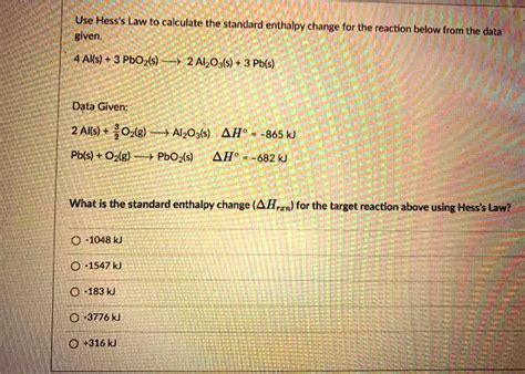 Use Hess s Law to calculate the standard enthalpy cha… - SolvedLib