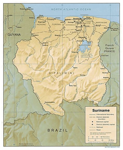 Large detailed relief and political map of Suriname with roads and cities | Vidiani.com | Maps ...