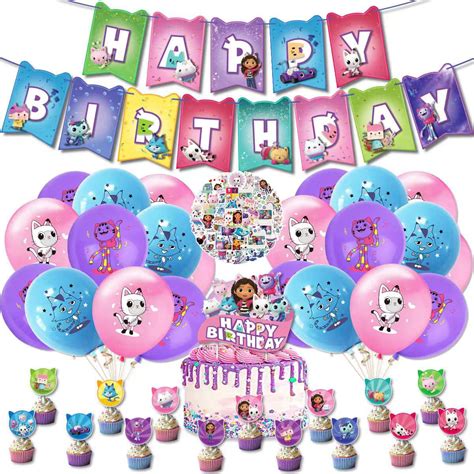 Gabby Birthday Party Supplies Dollhouse Party Decorations Includes Happy Birthday Banner,Cake ...