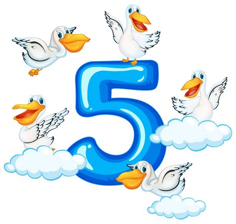 Five pelican and number five 374346 Vector Art at Vecteezy