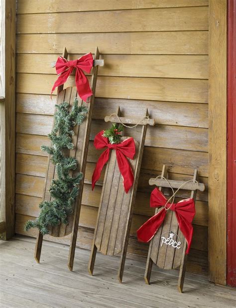 Decorative wooden sled, farmhouse holiday decor, Christmas porch decor ...