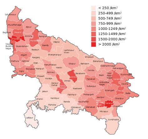 Population density of Uttar Pradesh, India, according to districts ...