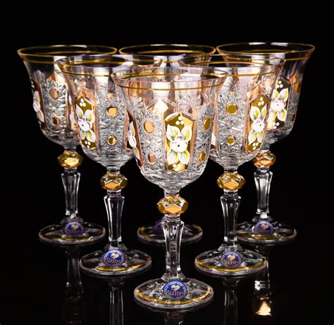 Red Wine Crystal Glasses Enamel Gold Design 220ml - Bohemia Crystal - Original crystal from ...