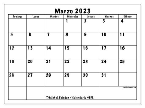 Calendario marzo 2023 - Escuela DS - Michel Zbinden HN