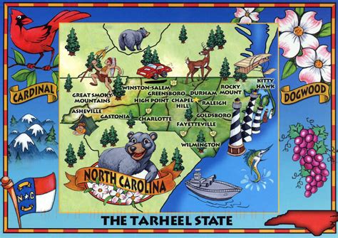 Large tourist illustrated map of North Carolina state | North Carolina state | USA | Maps of the ...