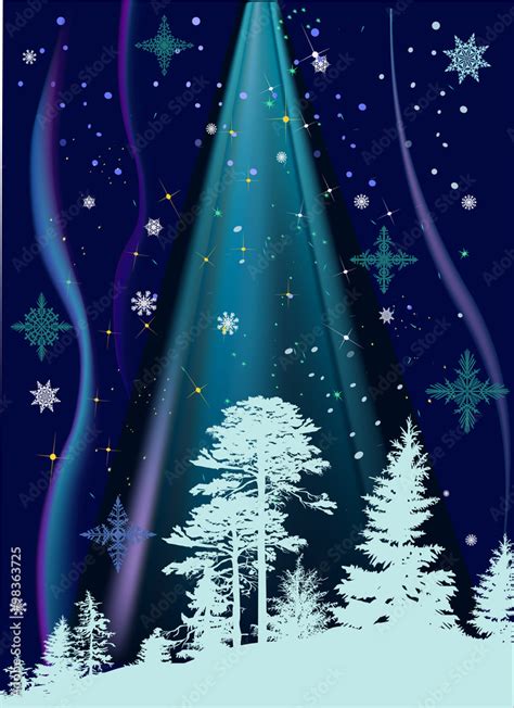 forest in snow on dark blue background Stock Vector | Adobe Stock