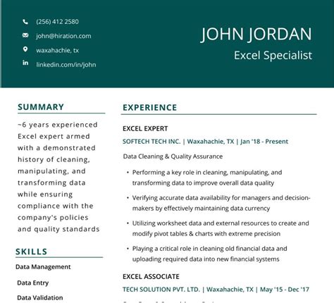 Resume Template Excel