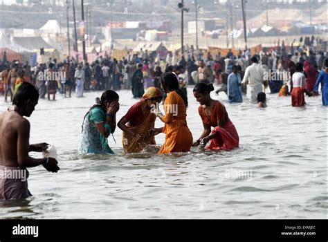 Pilgrims bathing ; Ardh Kumbh Mela ; Kumbh Mela ; Kumbha Fair ; Sangam ; Allahabad ; Ilahabad ...