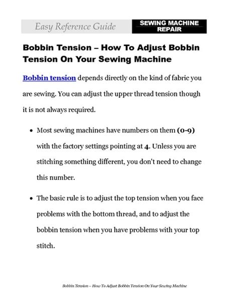 the instructions for bobbin tension on your sewing machine